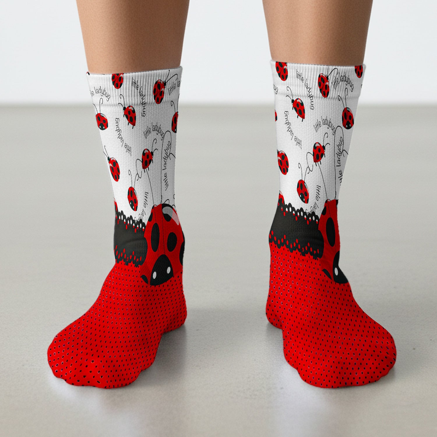 Cute Little Ladybug Polka Dot Pattern Socks, Adult Socks for Men and Women