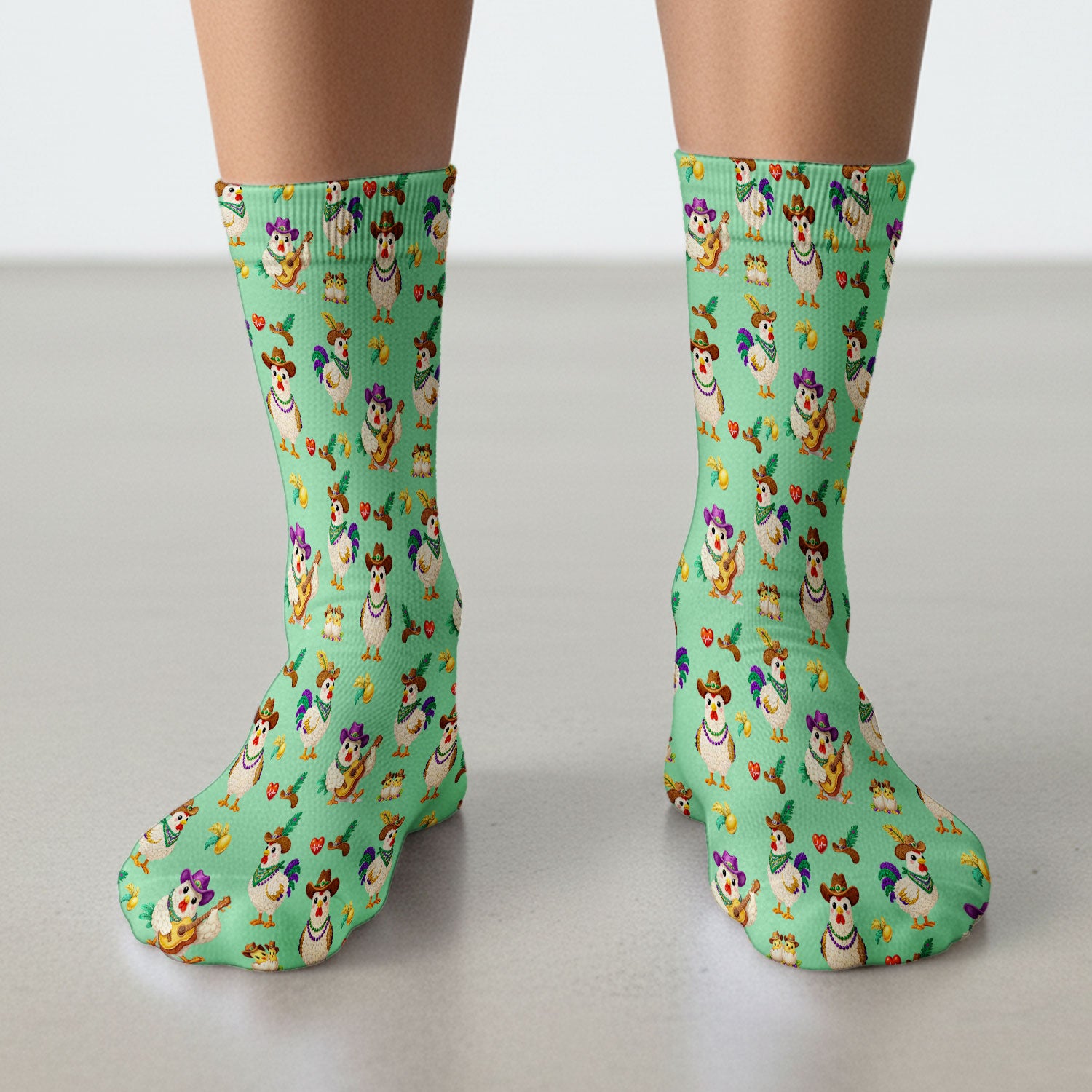 Funny Mardi Gras Rooster Cowboy Print Medical Socks, Socks for Nurse Doctor