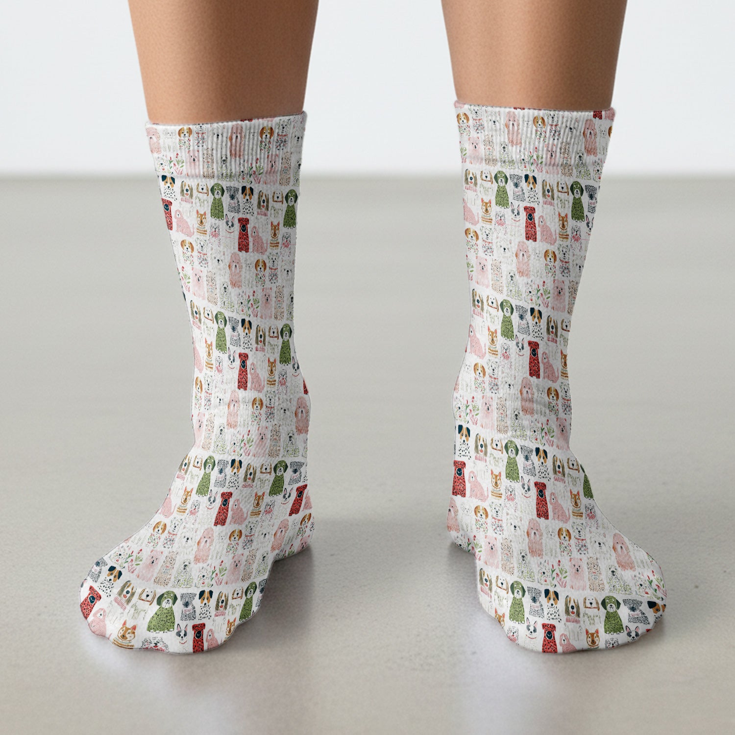 Cute Cartoon Dog Breeds Pattern Socks, Breathable Fabrics Medical Uniform