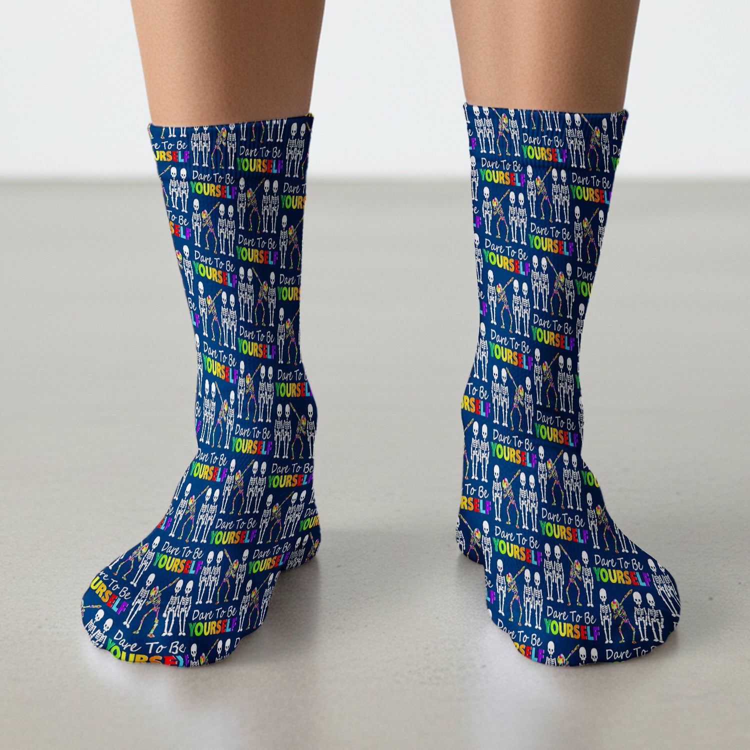 Rainbow Skeleton Dare To Be Yourself Pattern Socks, Adult Socks for Men and Women