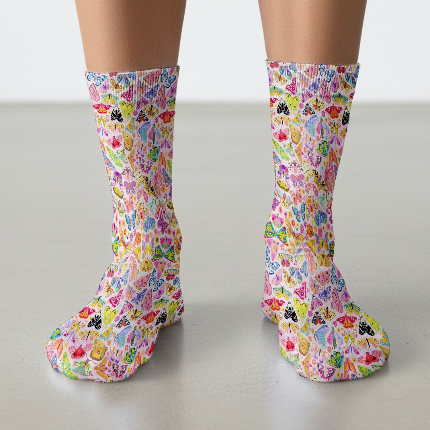 Cute Bright Butterfly Moth Floral Socks, Breathable Fabrics Medical Uniform