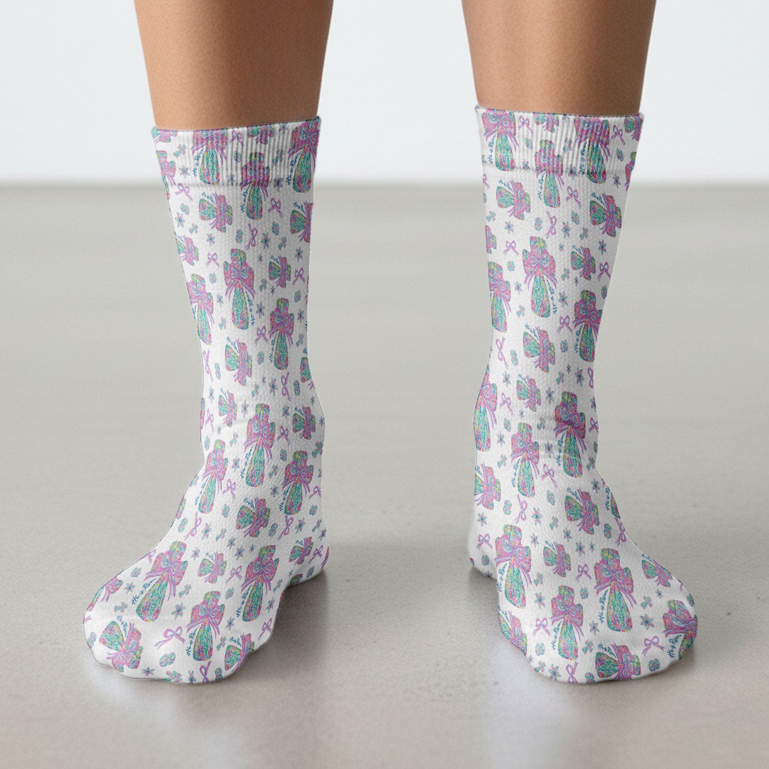 Colorful Bow Pattern Socks, Adult Socks for Men and Women