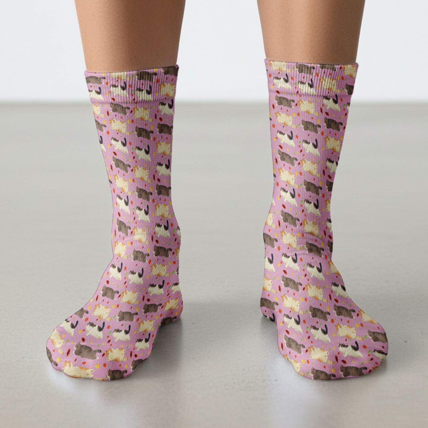 Chubby Cat Autumn Leaves Print Socks, Breathable Fabrics Medical Uniform