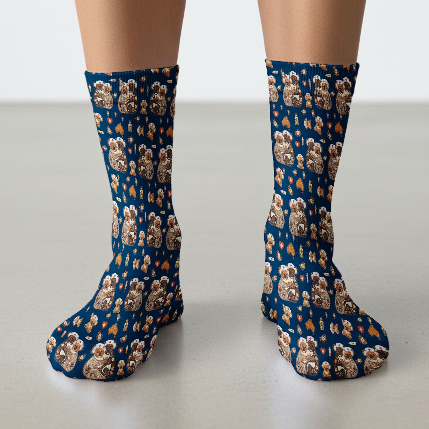 Cute Cartoon Koala Valentine Nurse Design Sock, Breathable Fabrics Medical Uniform