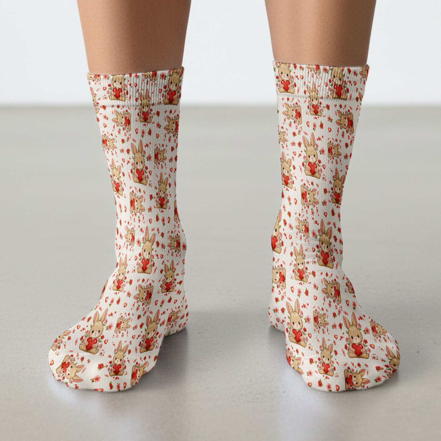 Adorable Bunny Heart Healthcare Design Socks, Adult Socks for Men and Women