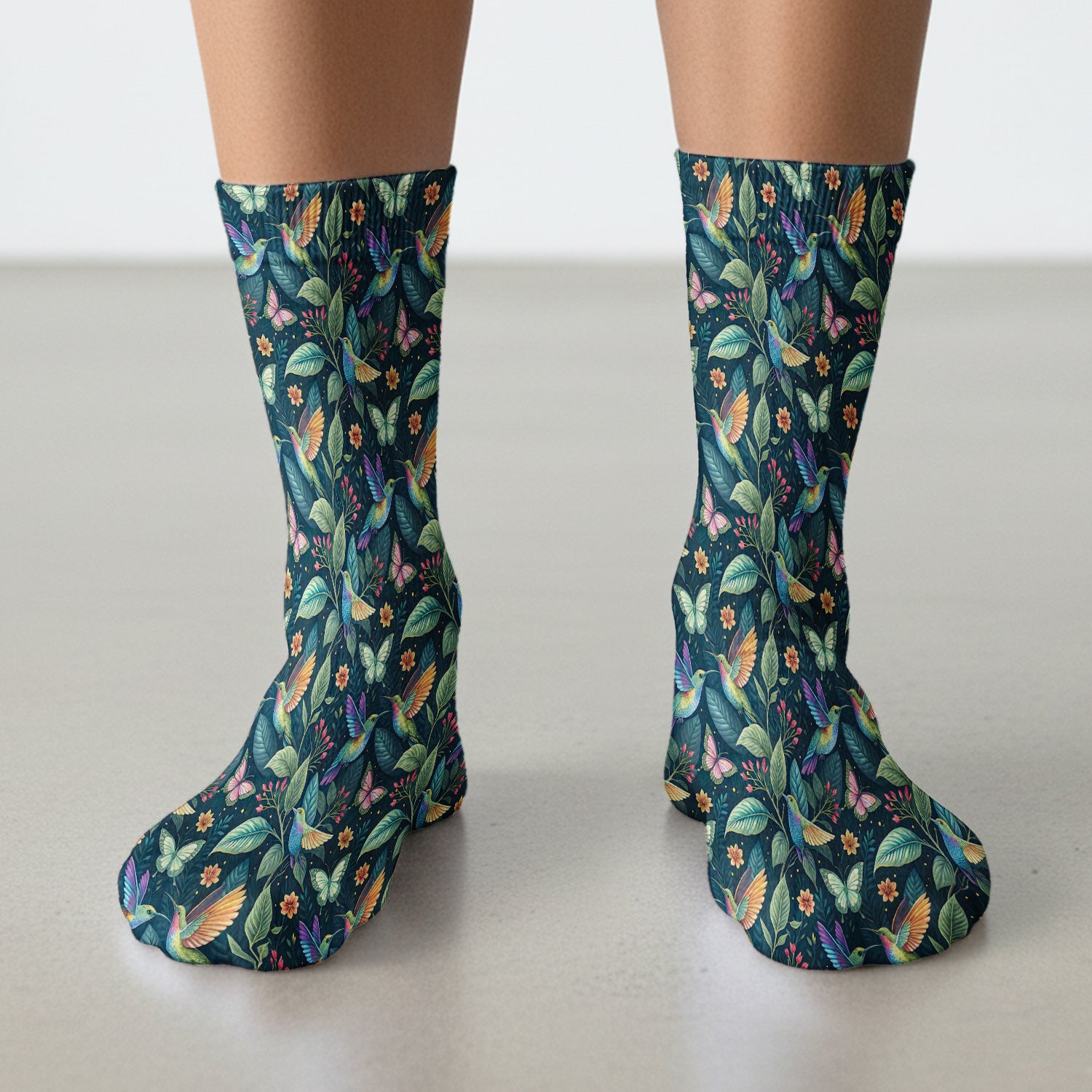 Vibrant Hummingbird Garden Nurse for RN, CNA, Botanical Medical Socks, Adult Socks for Men and Women