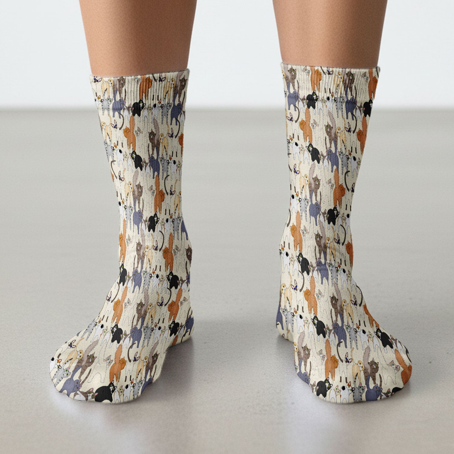 Whimsical Multicolor Cat Cartoon Pattern Medical Socks, Socks for Nurse Doctor