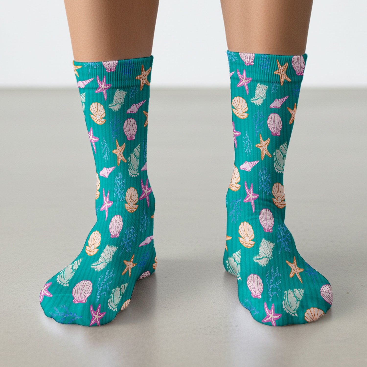 Colorful Seashell Starfish Ocean Stripe Pattern Sock, Breathable Fabrics Medical Uniform