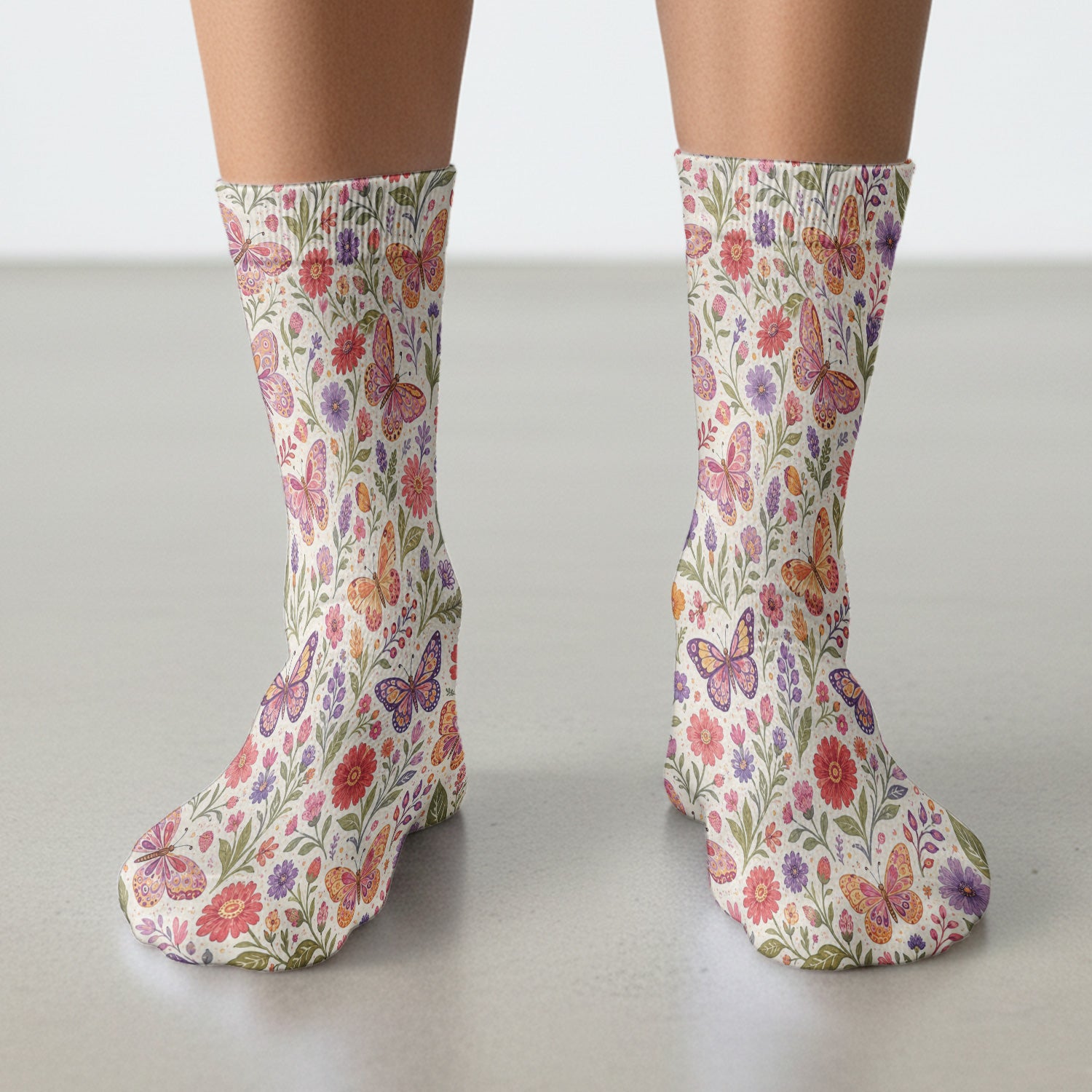 Floral Butterfly Pediatric Nurse Pattern Socks, Adult Socks for Men and Women