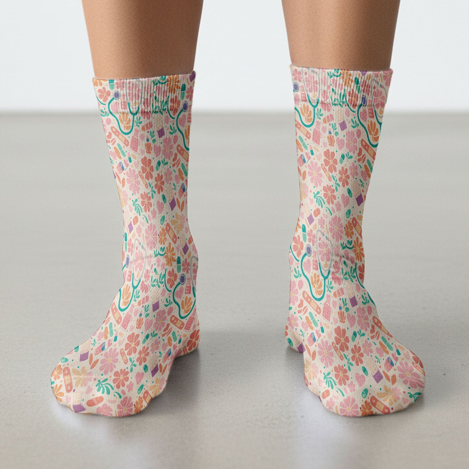 Cute Medical Floral Pattern Socks, Socks for Nurse Doctor
