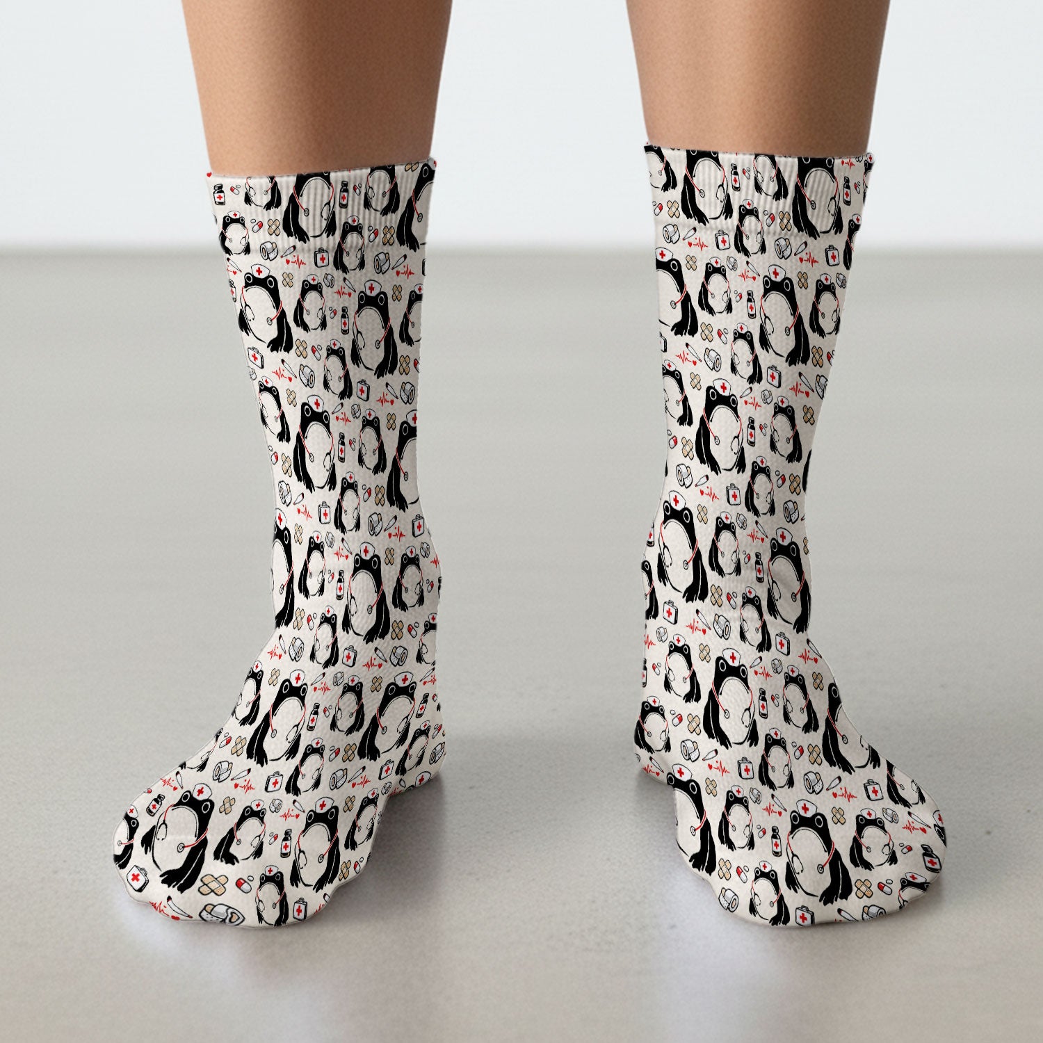 Cute Frog Nurse Medical Pattern Socks, Breathable Fabrics Medical Uniform