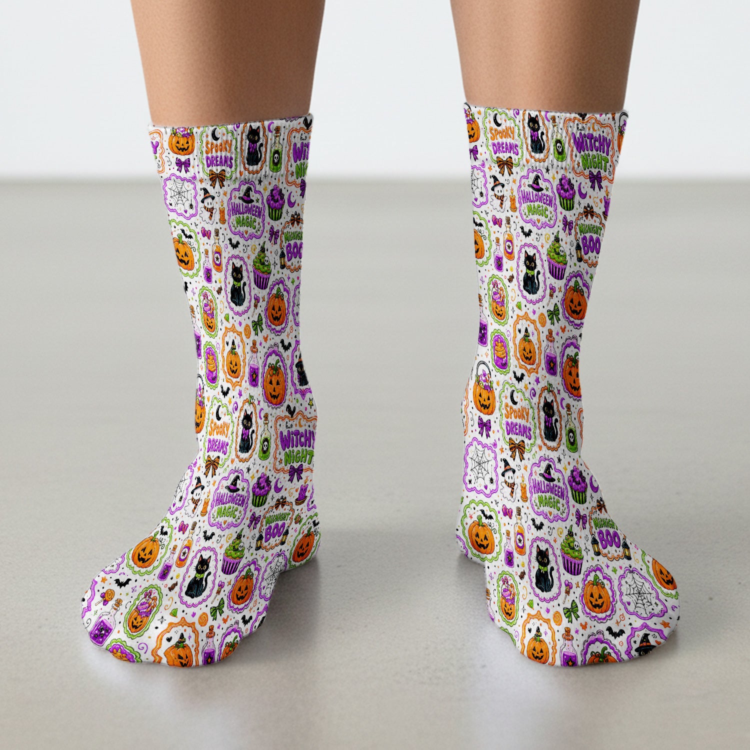 Witchy Halloween Magic And Pumpkins Socks, Adult Socks for Men and Women