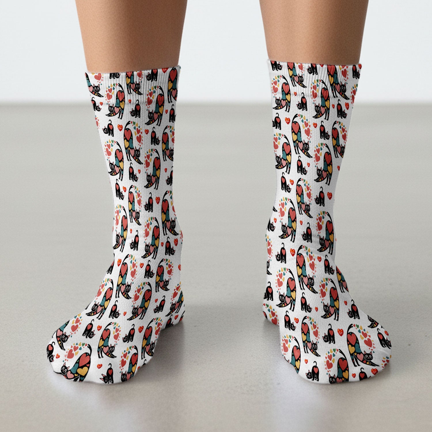Playful Cat Valentine Heart Print Medical Socks, Socks for Nurse Doctor