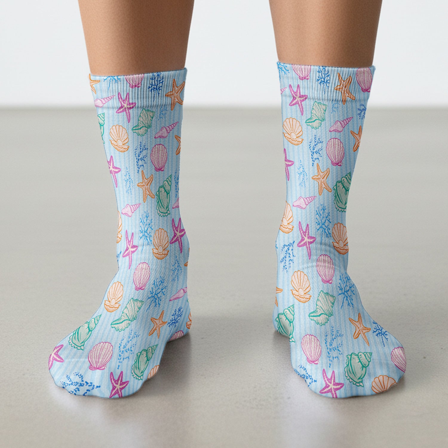 Colorful Seashell Starfish Ocean Stripe Pattern Sock, Breathable Fabrics Medical Uniform