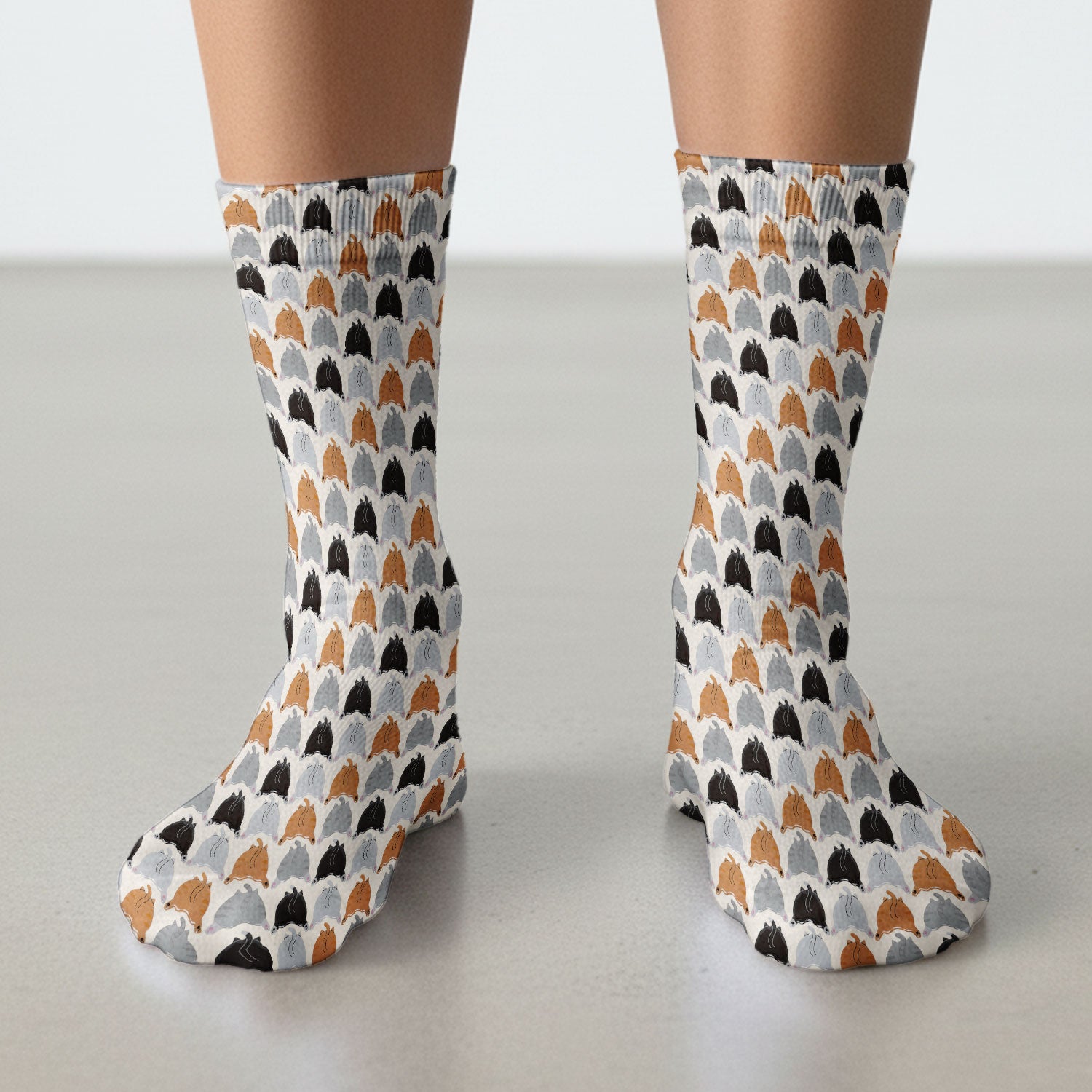 Playful Multicolor Cat Print Medical Socks, Breathable Fabrics Medical Uniform