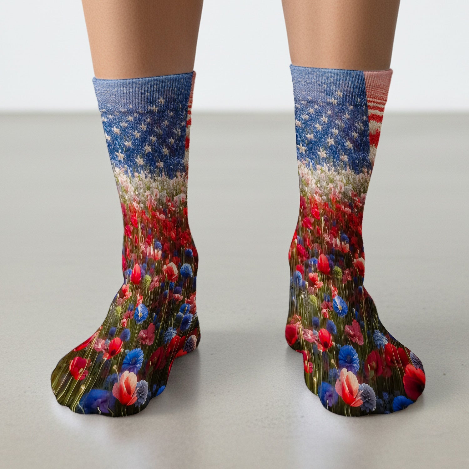 Festive Nurse American Flag Wildflower Field Socks, Adult Socks for Men and Women