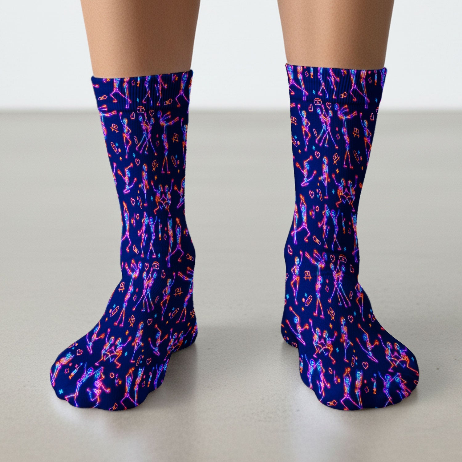 Neon Dancing Skeleton Medical Pattern Socks, Adult Socks for Men and Women