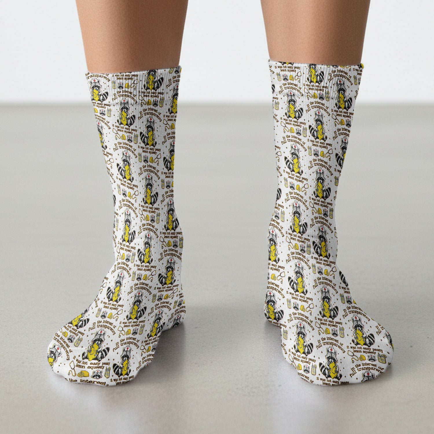 Raccoon Lemon Quote Medical Humor Pattern Socks, Breathable Fabrics Medical Uniform
