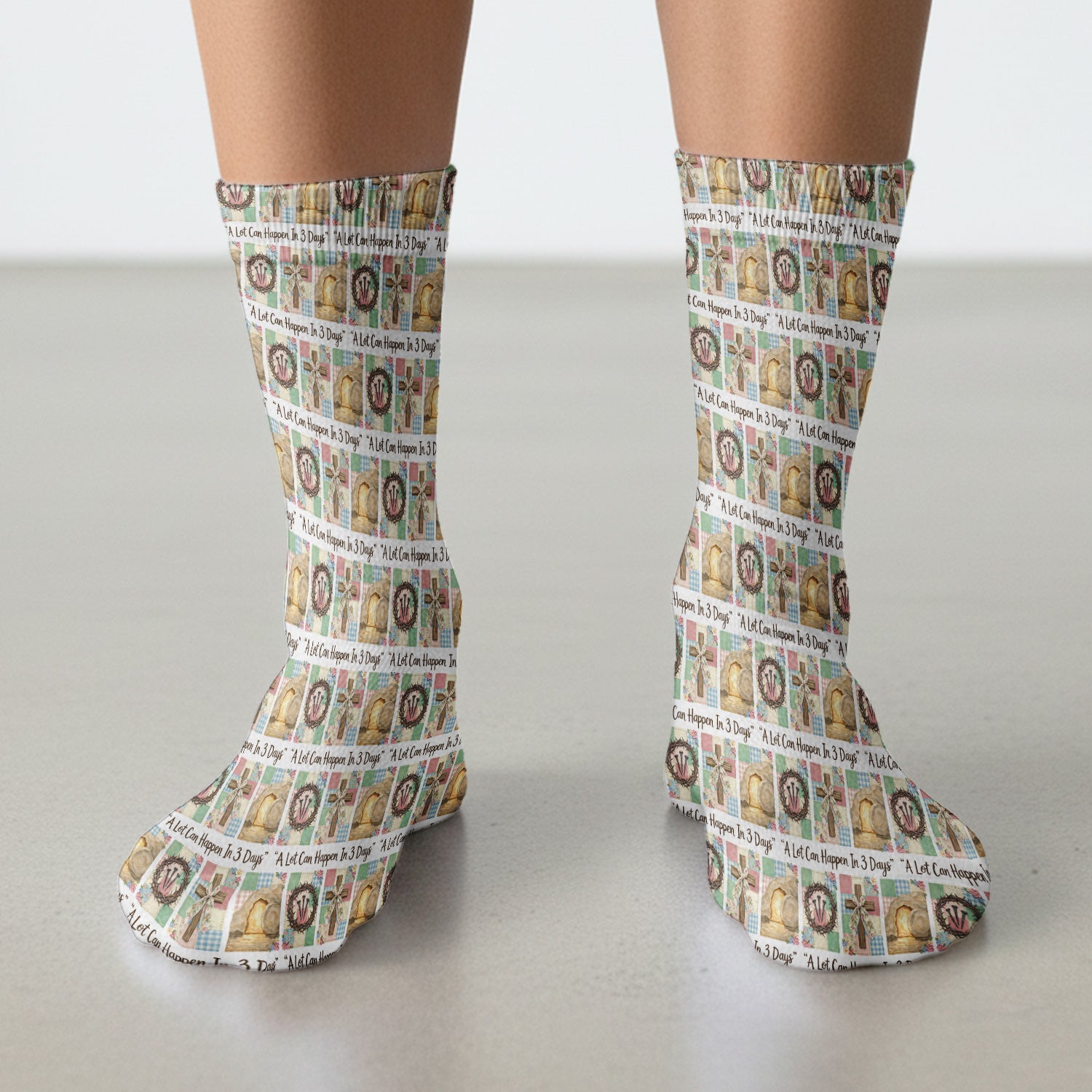Christian Easter Cross Print Socks, Adult Socks for Men and Women