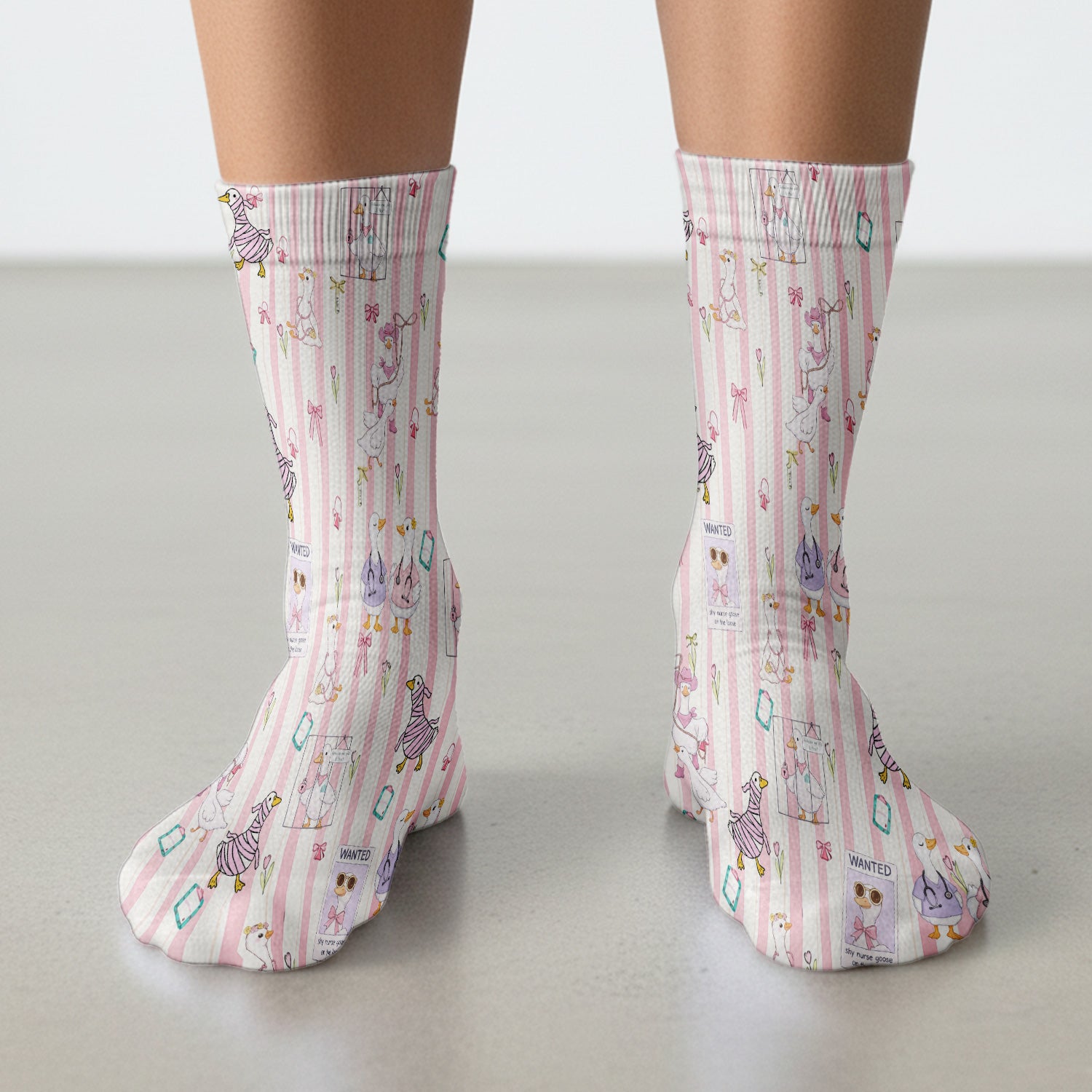 Cute Nurse Duck Stripe Pattern Socks, Adult Socks for Men and Women