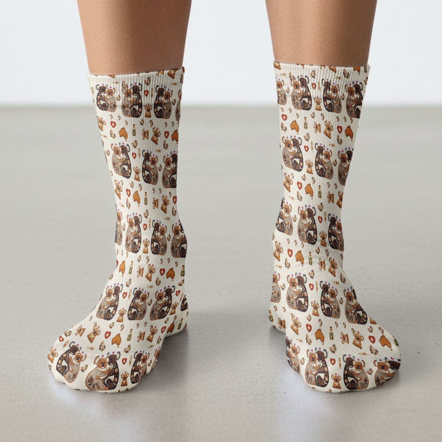 Cute Cartoon Koala Valentine Nurse Design Sock, Breathable Fabrics Medical Uniform