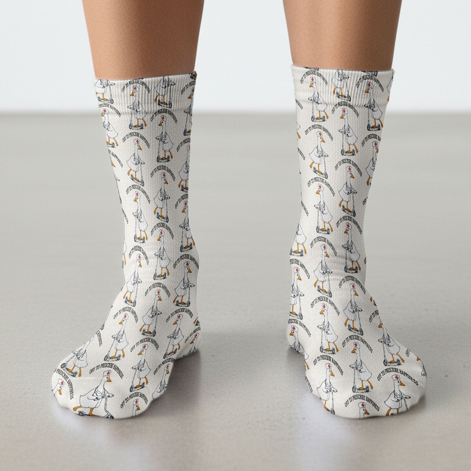 Nurse Goose Scooter Print Socks, Adult Socks for Men and Women