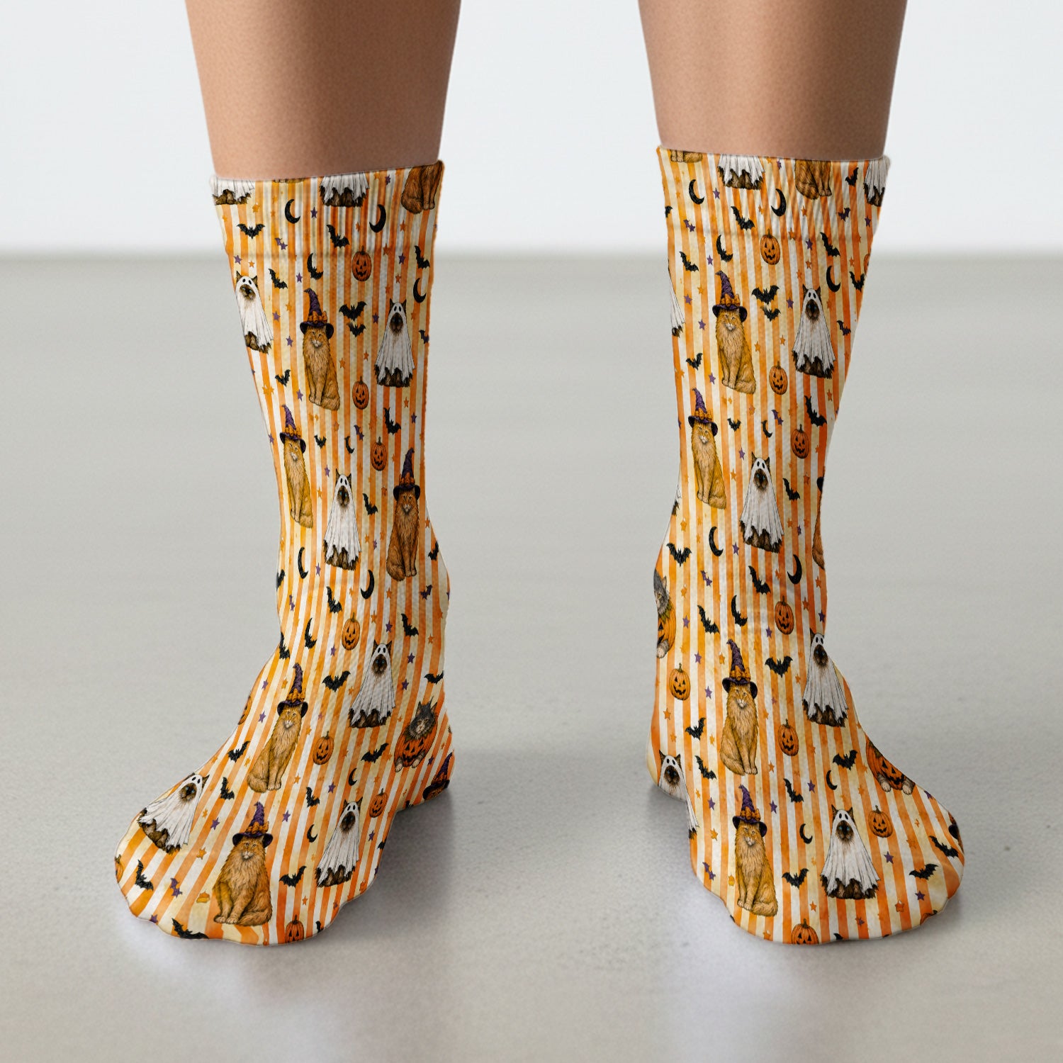 Halloween Cat Print Socks, Adult Socks for Men and Women