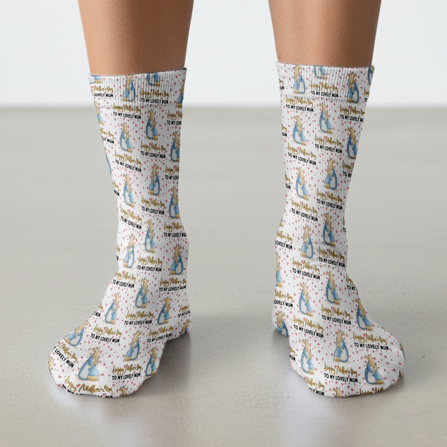 Happy Mothers Day Bunny Love Pattern Socks, Adult Socks for Men and Women