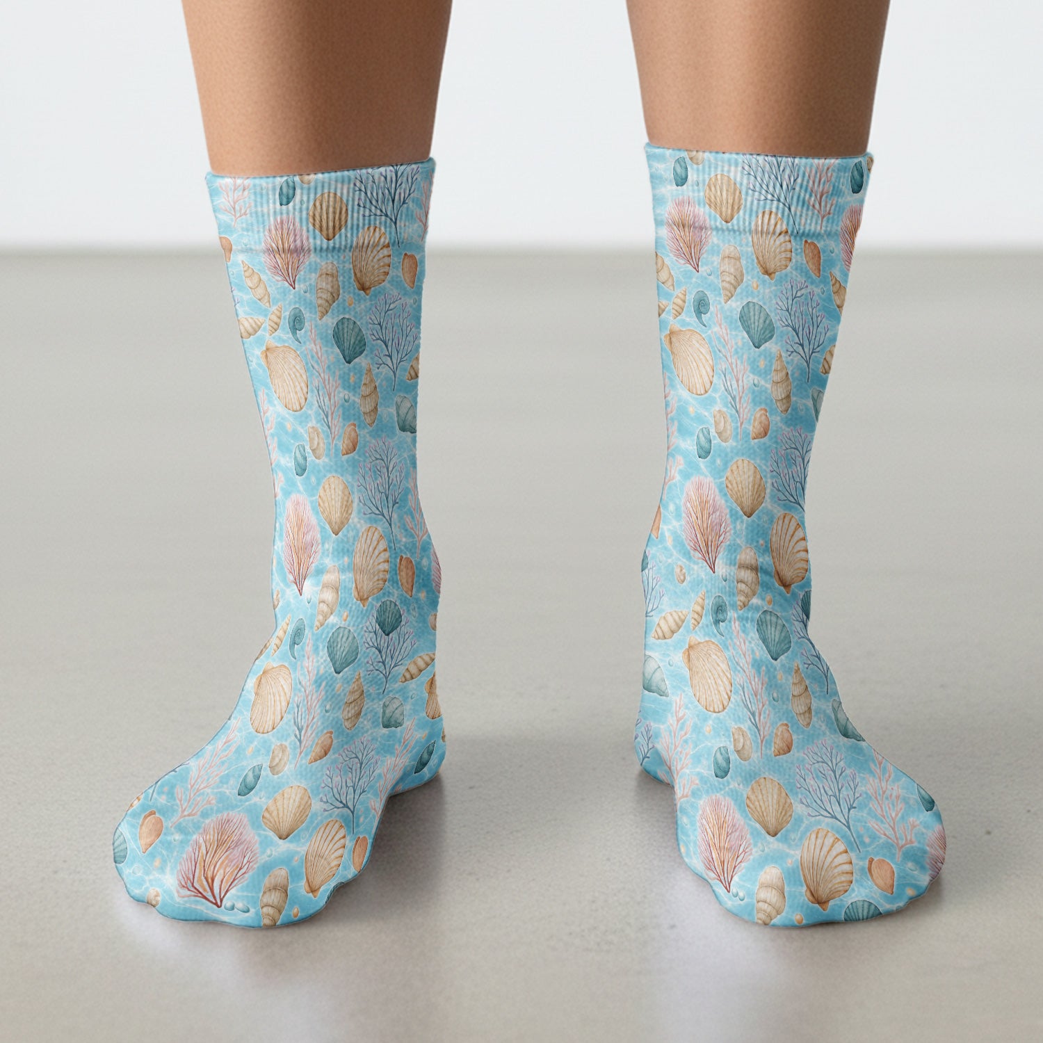 Cute Nurse Coastal Seashell And Coral Reef Socks, Adult Socks for Men and Women