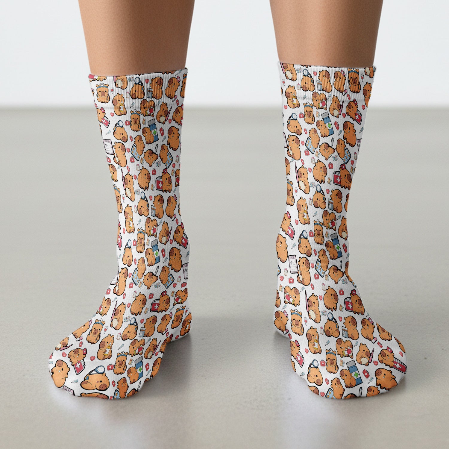 Capybara With Stethoscope And Medical Tools Seamless Socks, Breathable Fabrics Medical Uniform