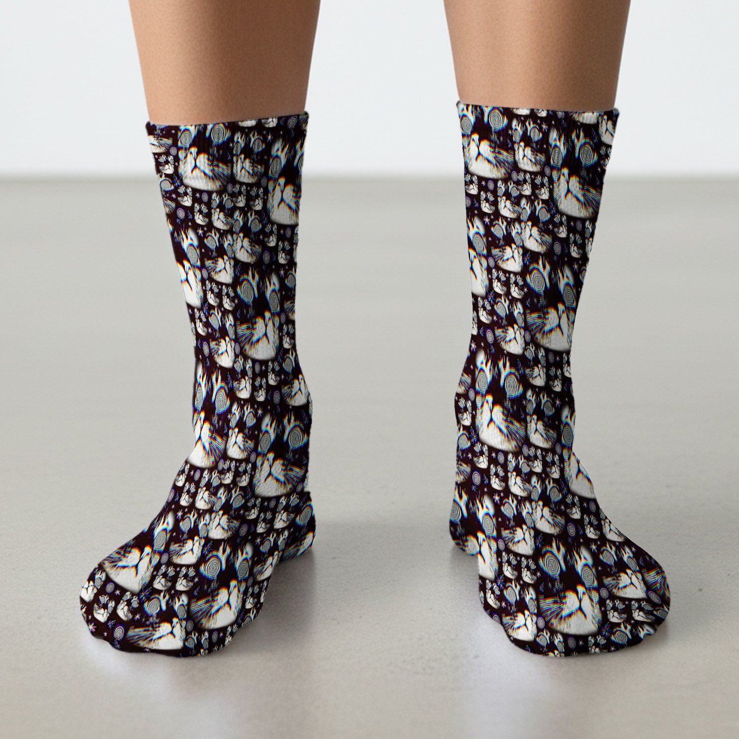 Funny Cosmic Cat Eye Spiral Pattern Socks, Adult Socks for Men and Women