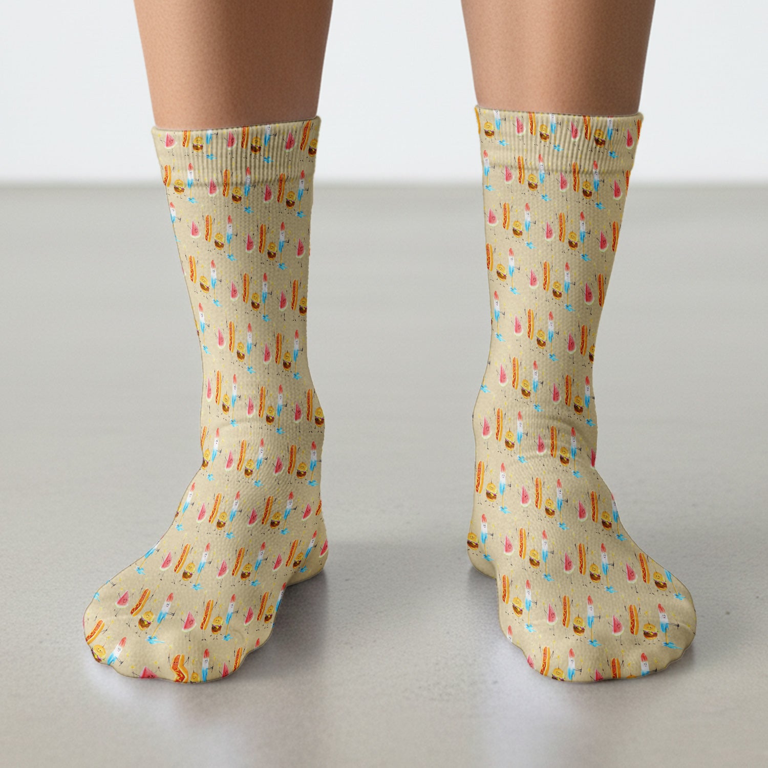 Funny Summer Food Icons Pattern Socks, Breathable Fabrics Medical Uniform