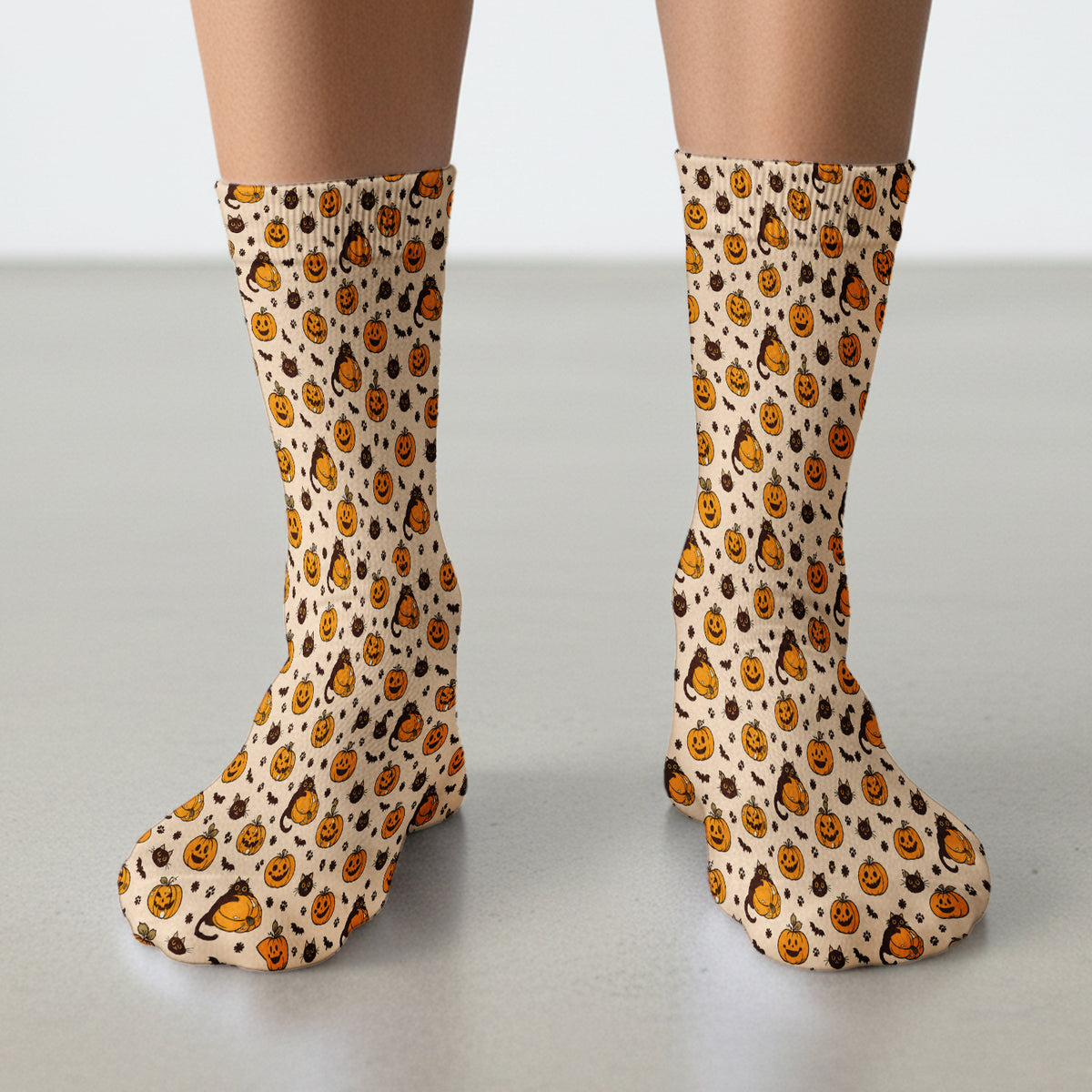 Cute Halloween Black Cat And Pumpkins Socks, Adult Socks for Men and Women