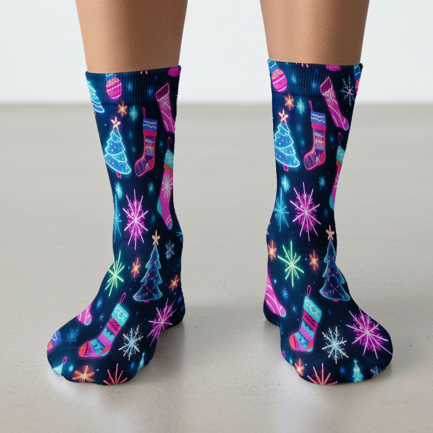 Xmas Neon Pattern Scrub Socks, Christmas Scrub Sock, Breathable Fabrics Nursing Uniform