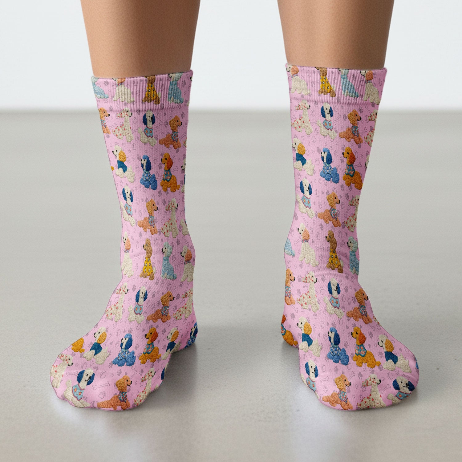 Cute Colorful Poodle Pattern Socks, Breathable Fabrics Medical Uniform