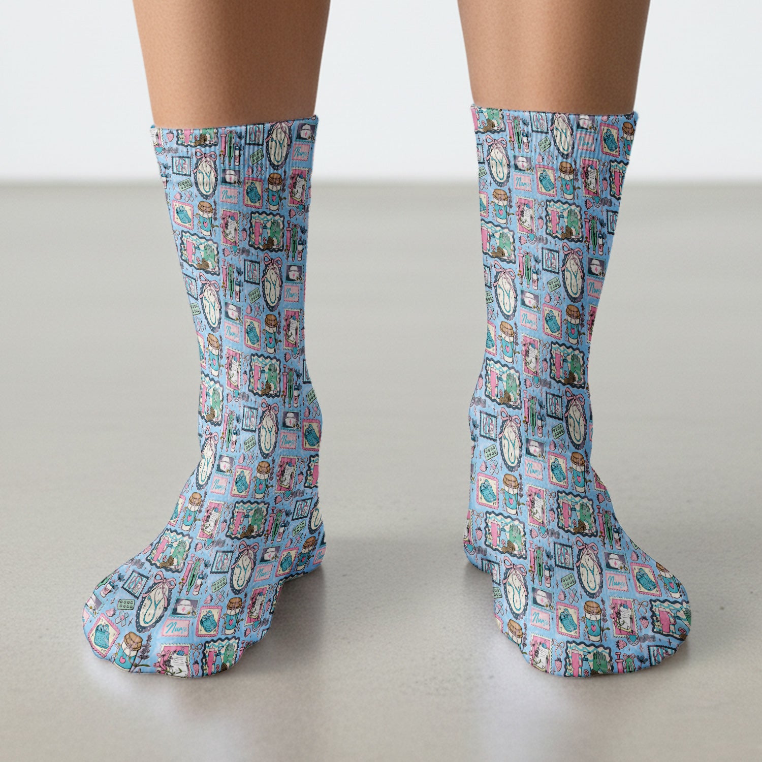 Medical Tools Stethoscope Syringe Frame Socks, Breathable Fabrics Medical Uniform
