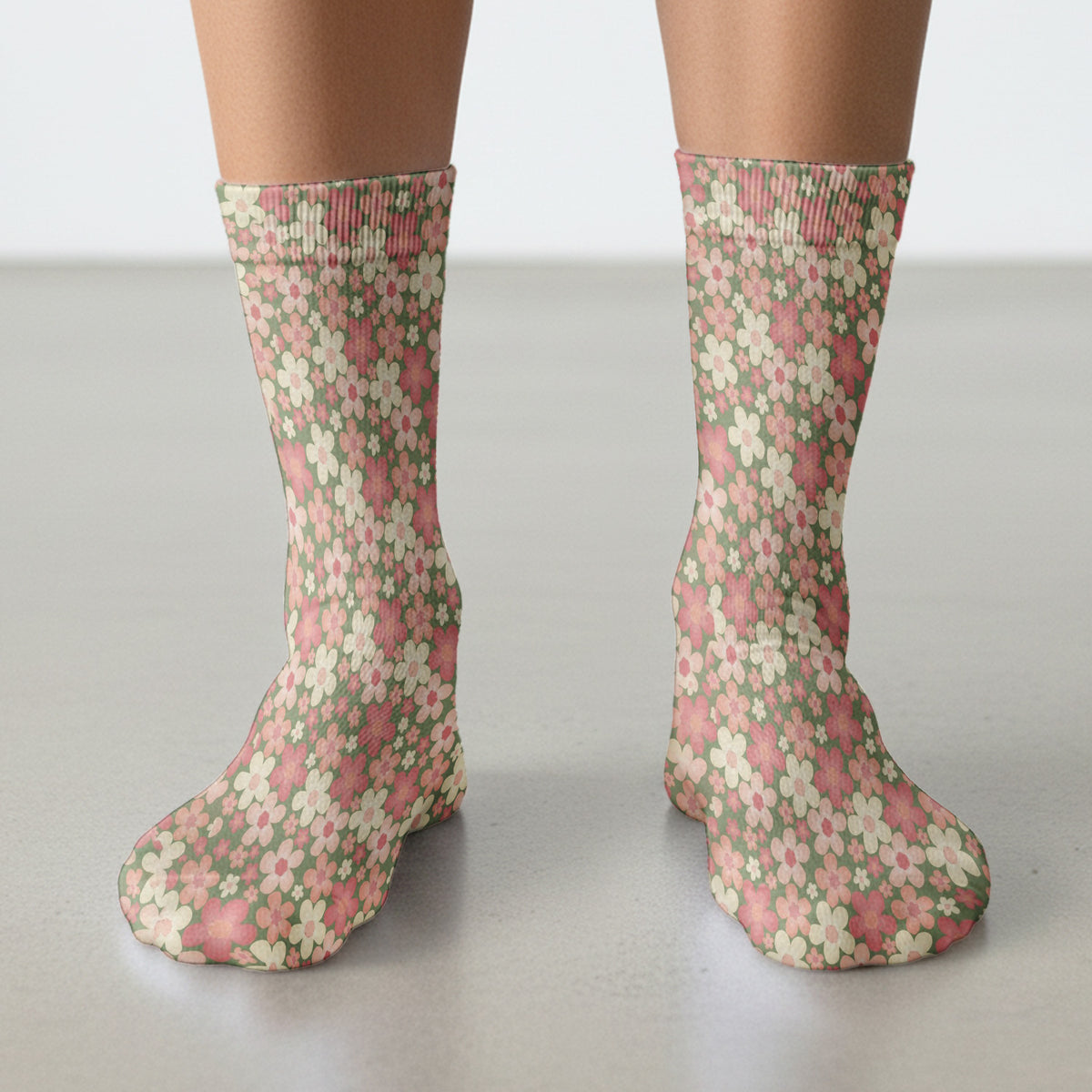 Retro Floral Print Socks, Adult Socks for Men and Women