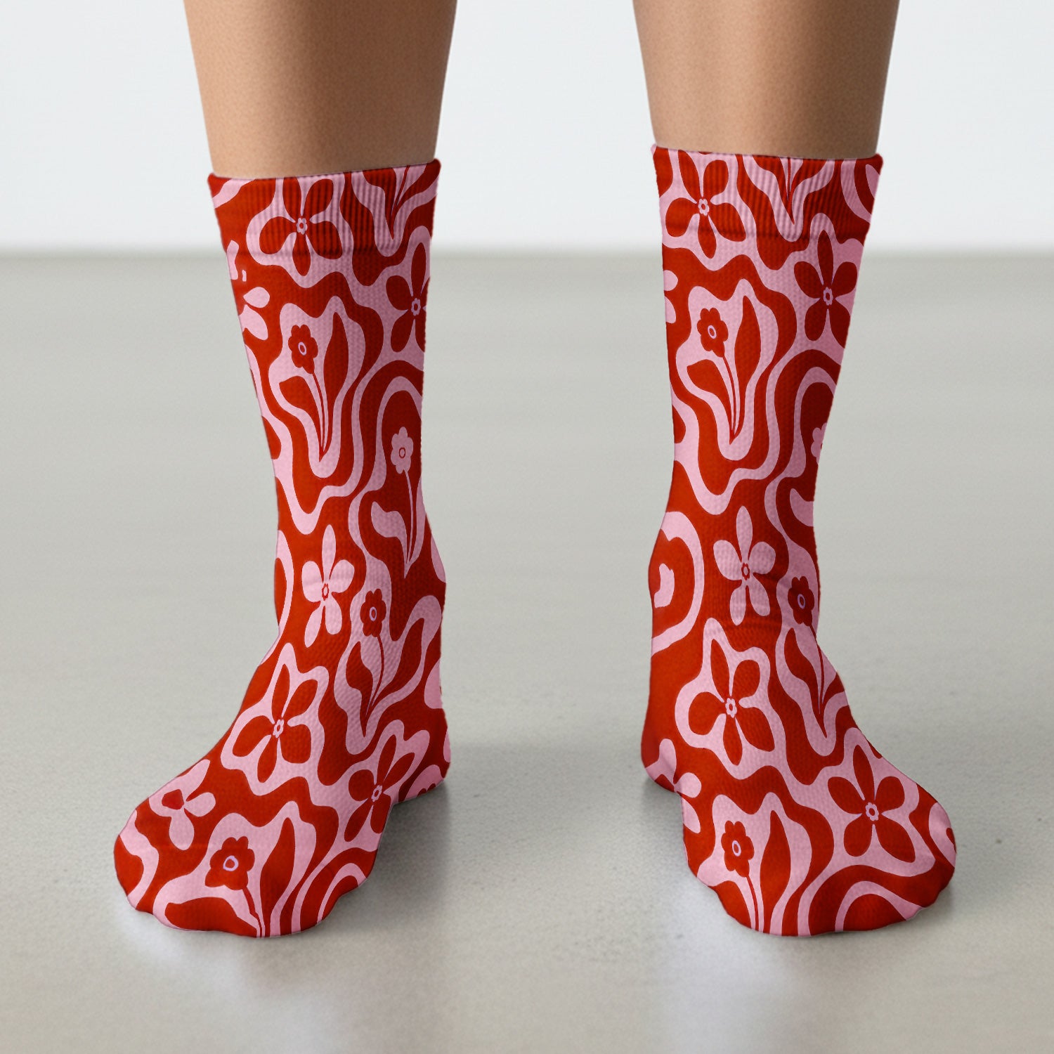 Retro Pink Floral Pattern, Groovy Medical Socks, Adult Socks for Men and Women