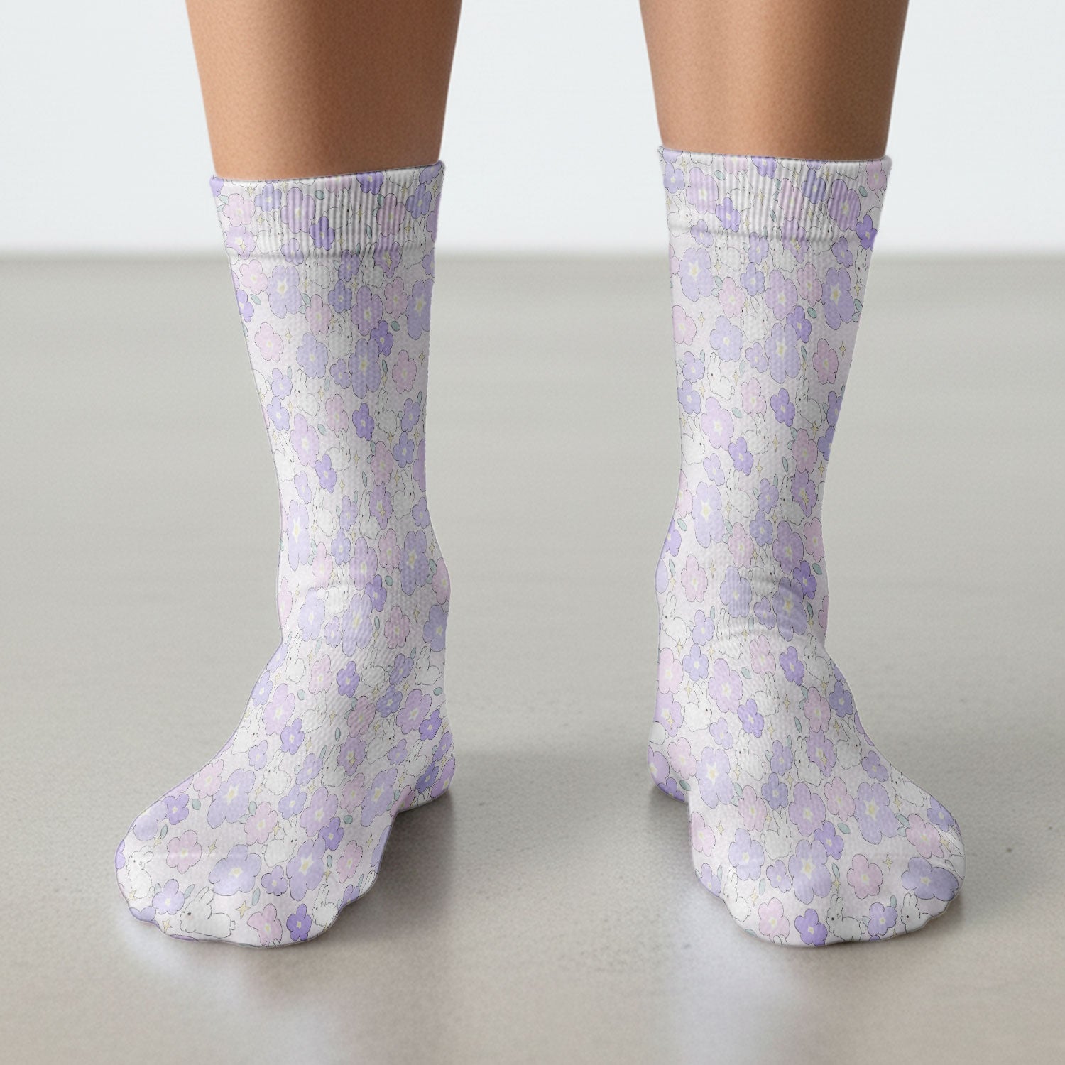 Cute Bunny Floral Pastel Pattern Socks, Socks for Nurse Doctor