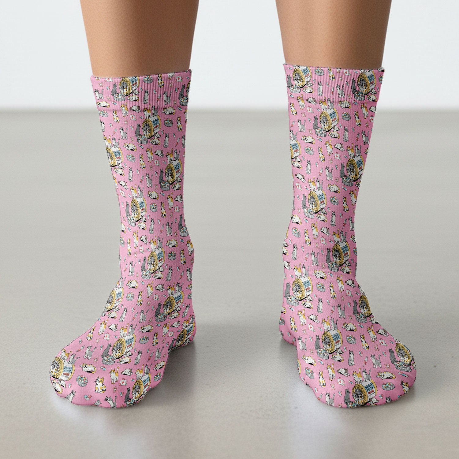 Cute Cat Serotonin Booster Pattern Medical Socks, Breathable Fabrics Medical Uniform