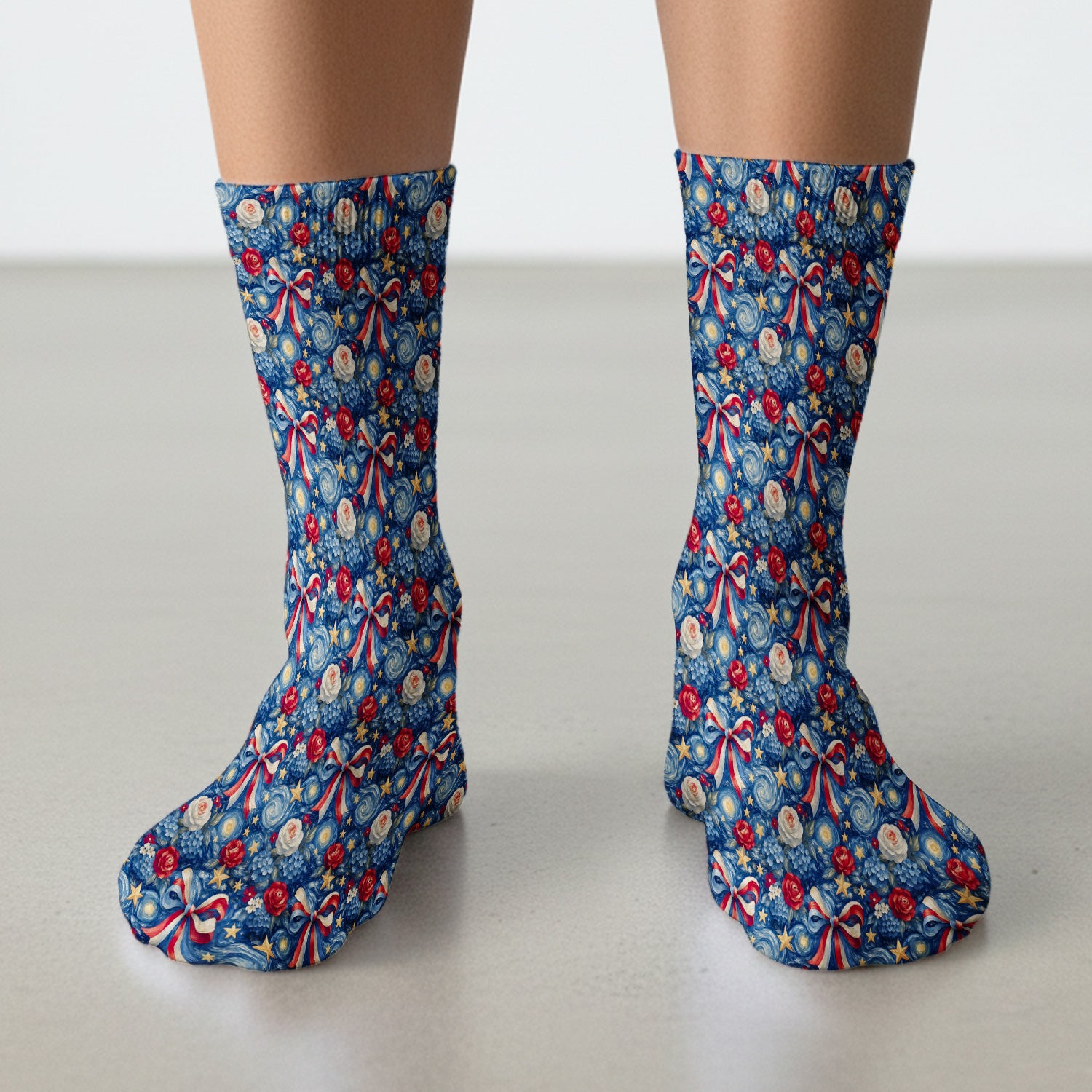 Patriotic Starry Bow Nurse for RN, CNA, Healthcare Workers Socks, Adult Socks for Men and Women