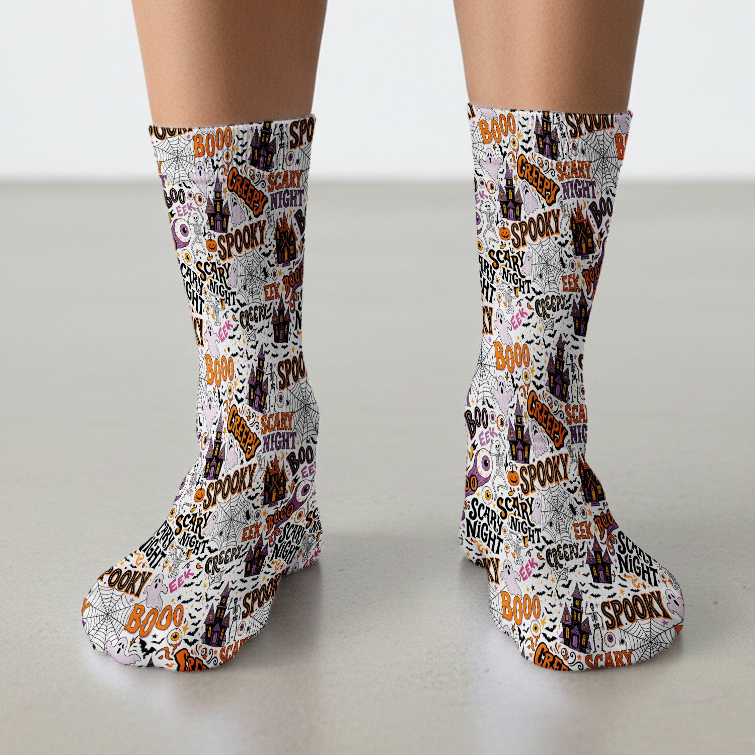 Spooky Halloween Haunted House Typography Socks, Adult Socks for Men and Women