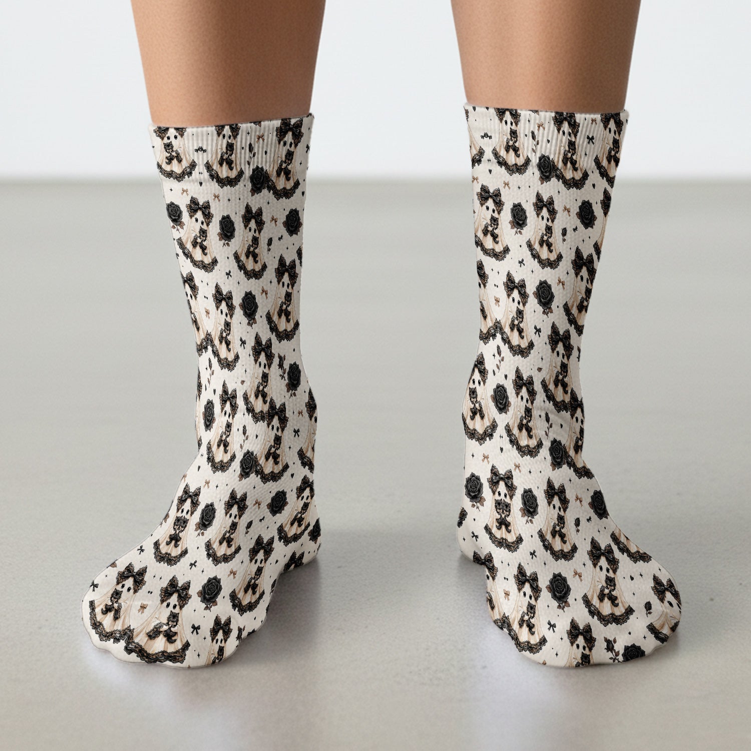 Halloween Ghost Black Cat Pattern Socks, Adult Socks for Men and Women