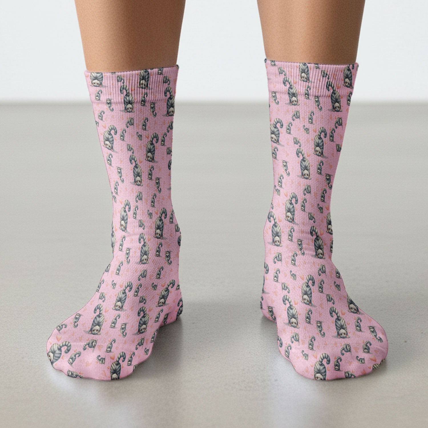Valentine Cute Cat Scrub Socks, Cat Heart Pattern Nurse Uniform, Comfortable Scrubs For Nurses