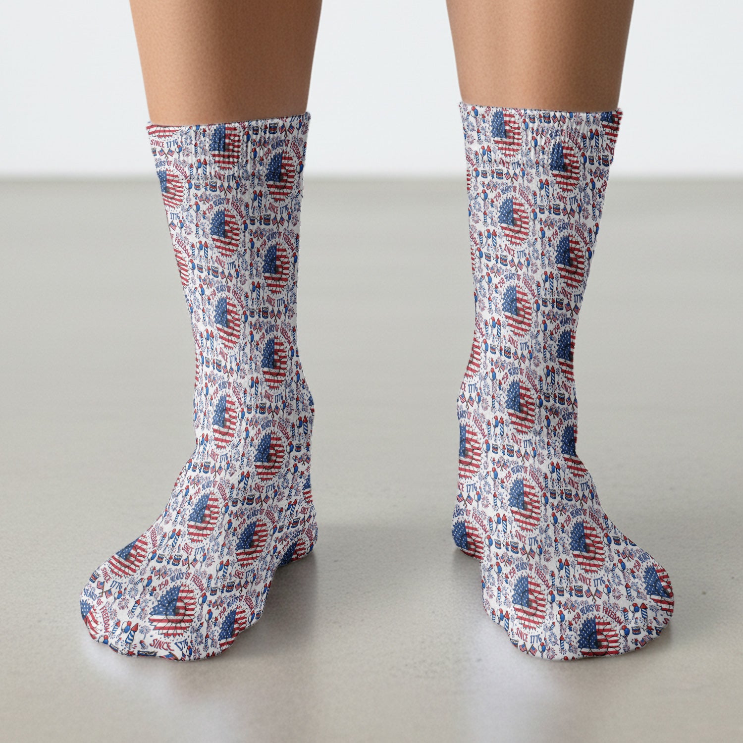 Festive Patriotic Sunflower American Flag Fireworks Pattern Socks, Breathable Fabrics Medical Uniform