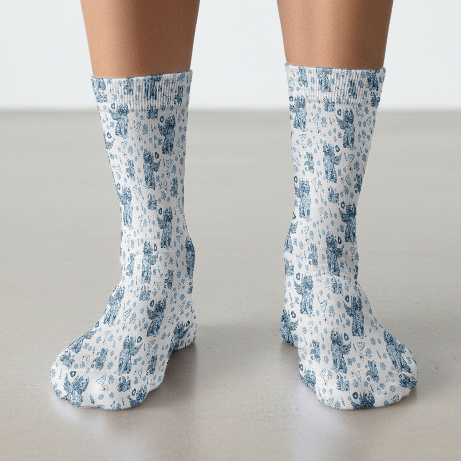 Toile De Jouy Socks for Nurse Doctor - Angel Puppy Adult Socks for Men and Women - Breathable Fabrics Medical Uniform