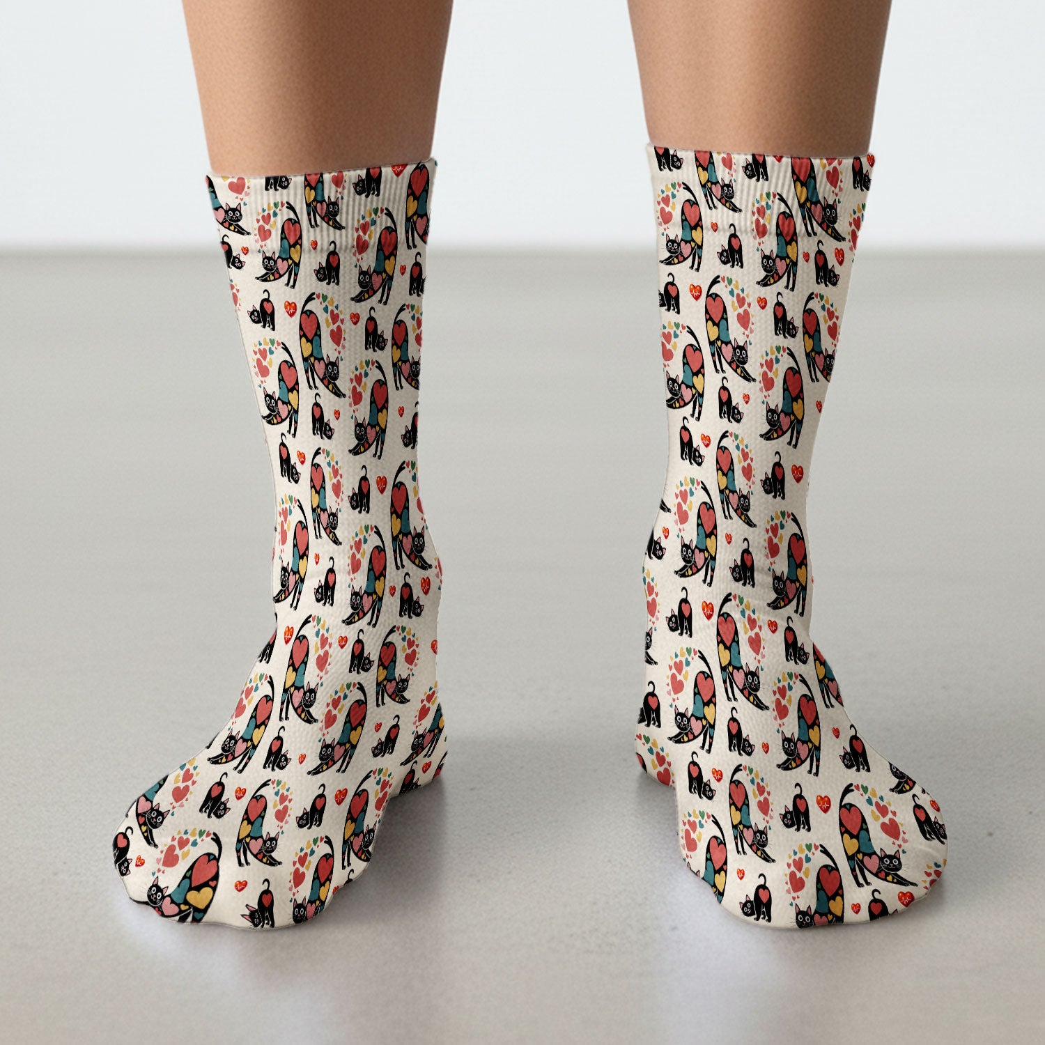 Playful Cat Valentine Heart Print Medical Socks, Socks for Nurse Doctor