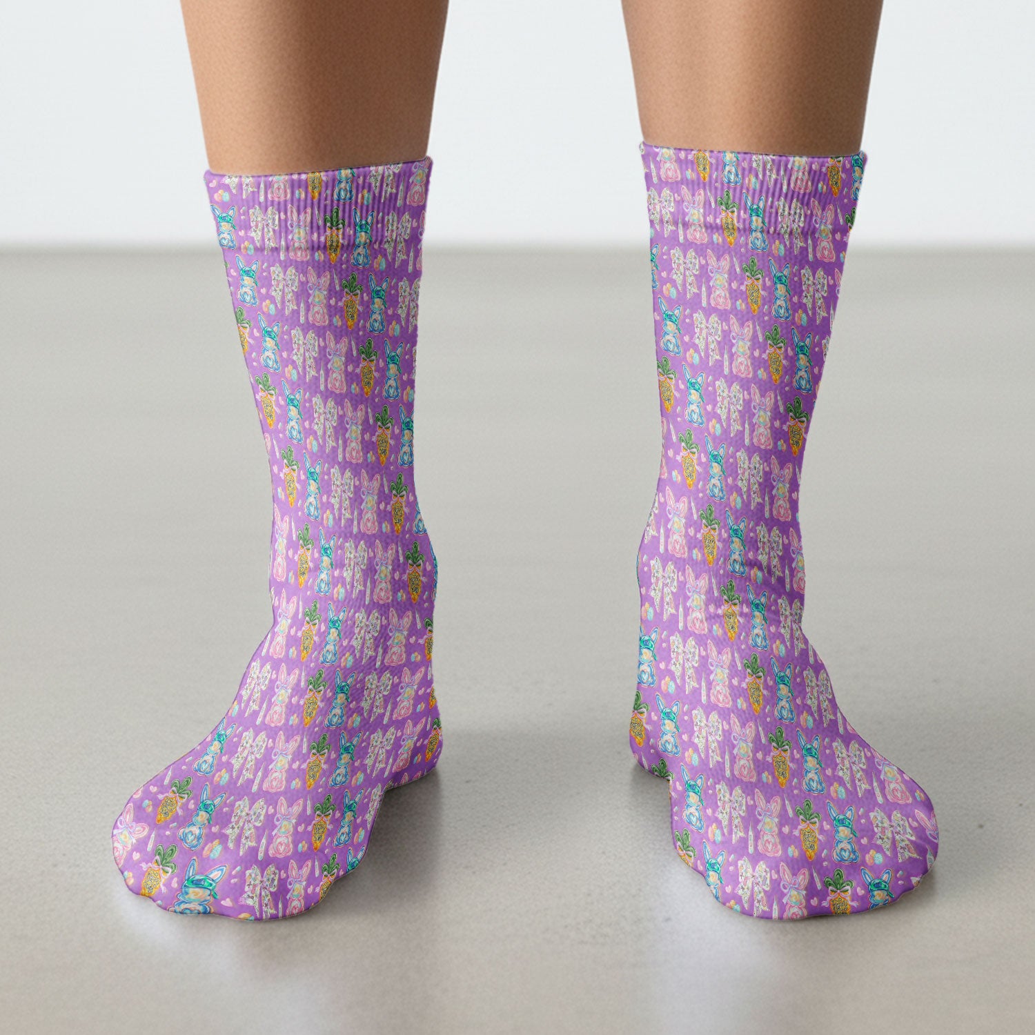 Easter Bunny Carrot Bow Floral Print Socks, Breathable Fabrics Medical Uniform