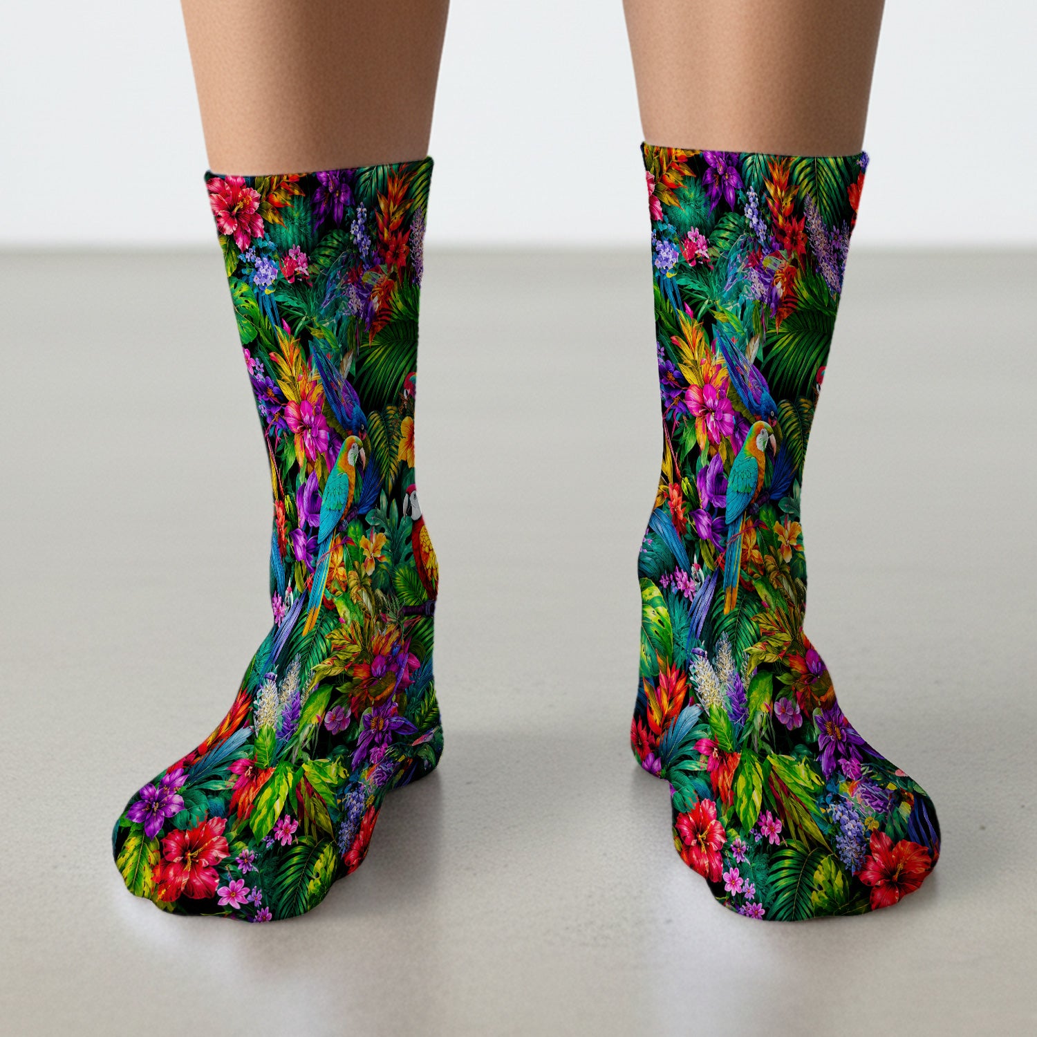 Tropical Parrot Jungle Blossom Pattern Socks, Adult Socks for Men and Women