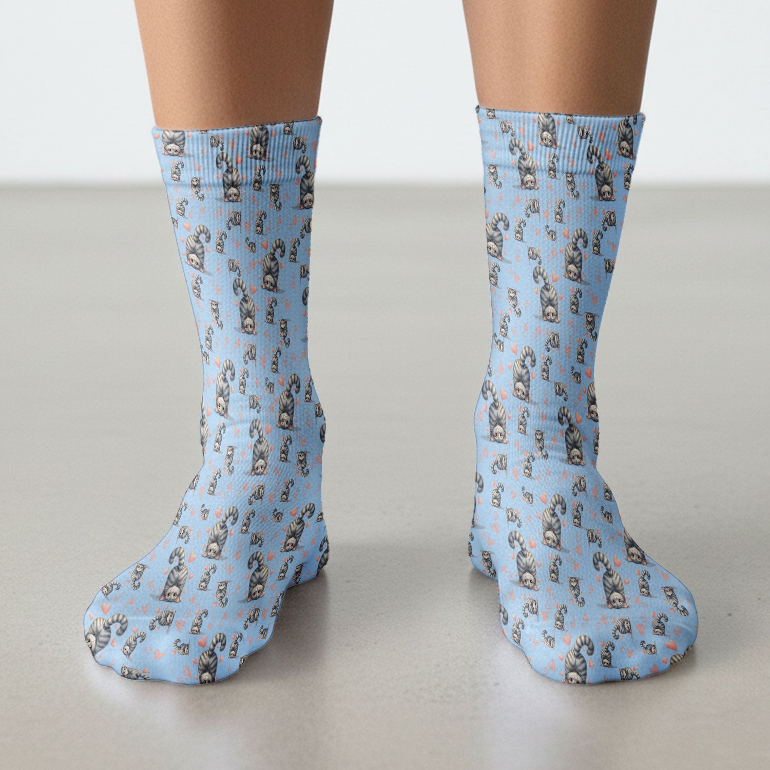 Valentine Cute Cat Scrub Socks, Cat Heart Pattern Nurse Uniform, Comfortable Scrubs For Nurses